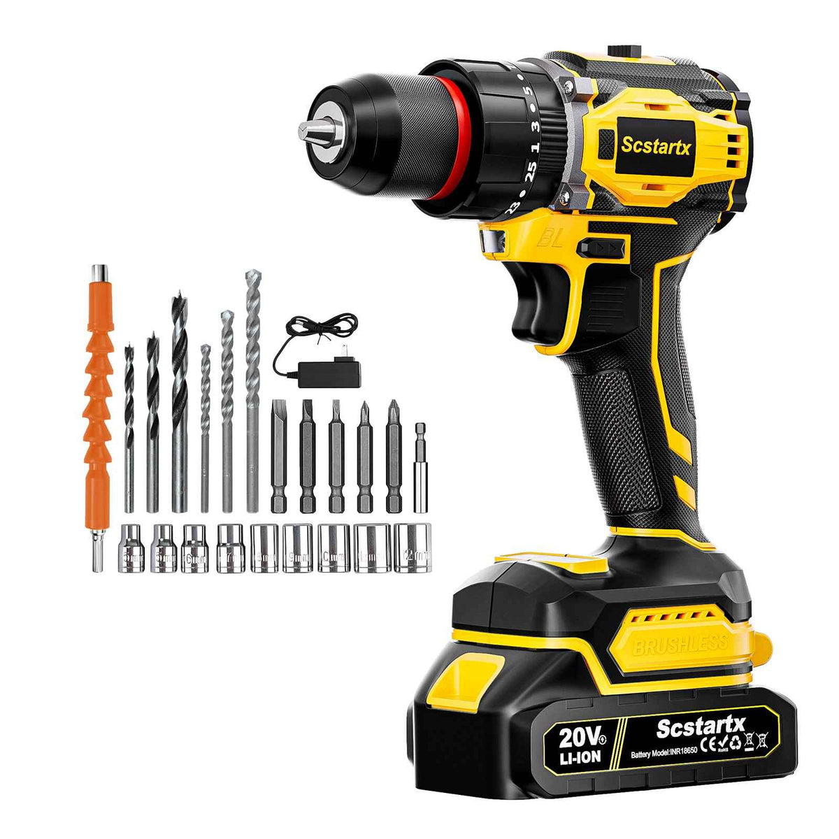 20V Cordless Brushless Drill Driver 24-Piece Compact Kit 70Nm 2.0Ah for Home DIY Furniture Assembly