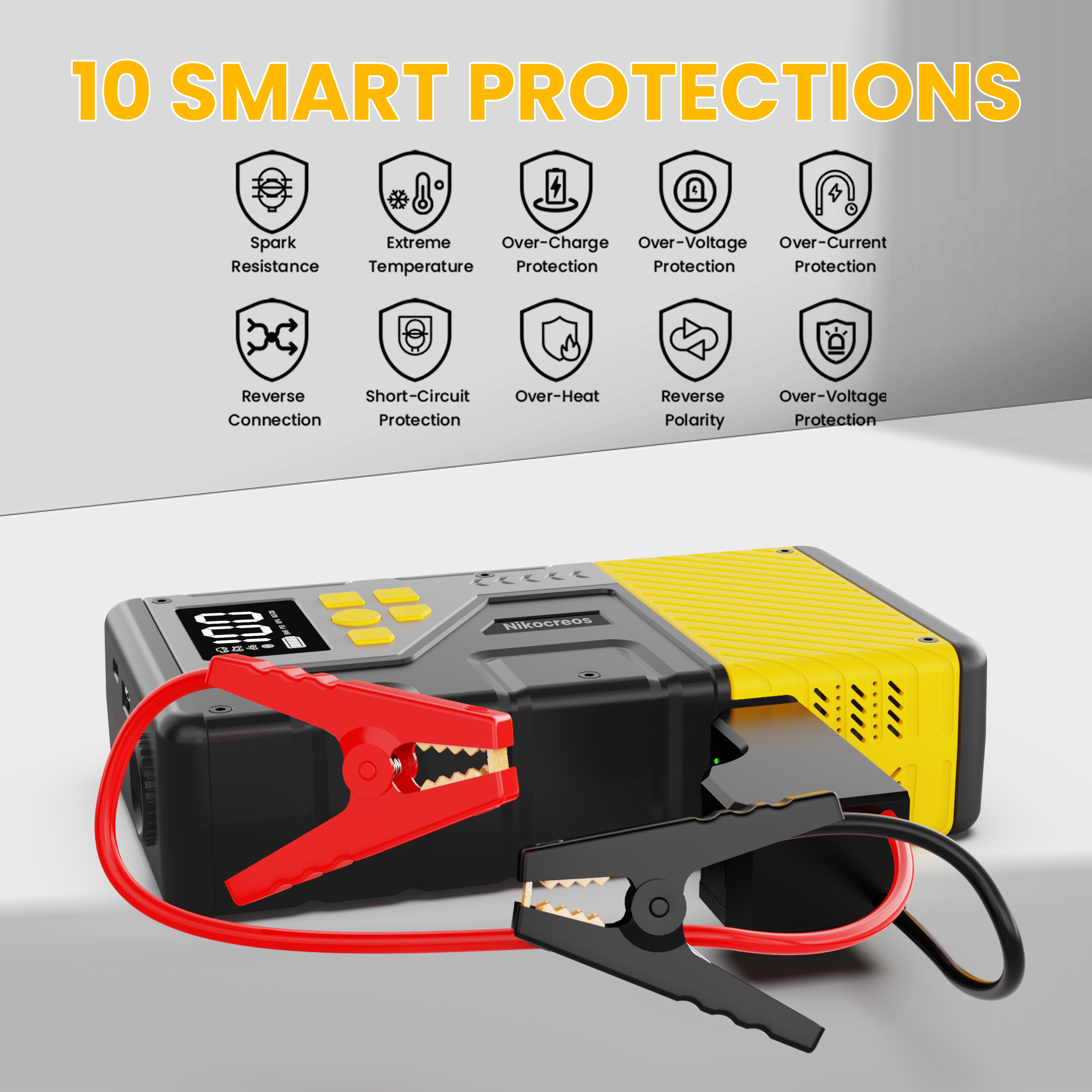 Portable Car Jump Starter with Air Compressor 150 PSI Tire Inflator 3000A Peak LCD Display