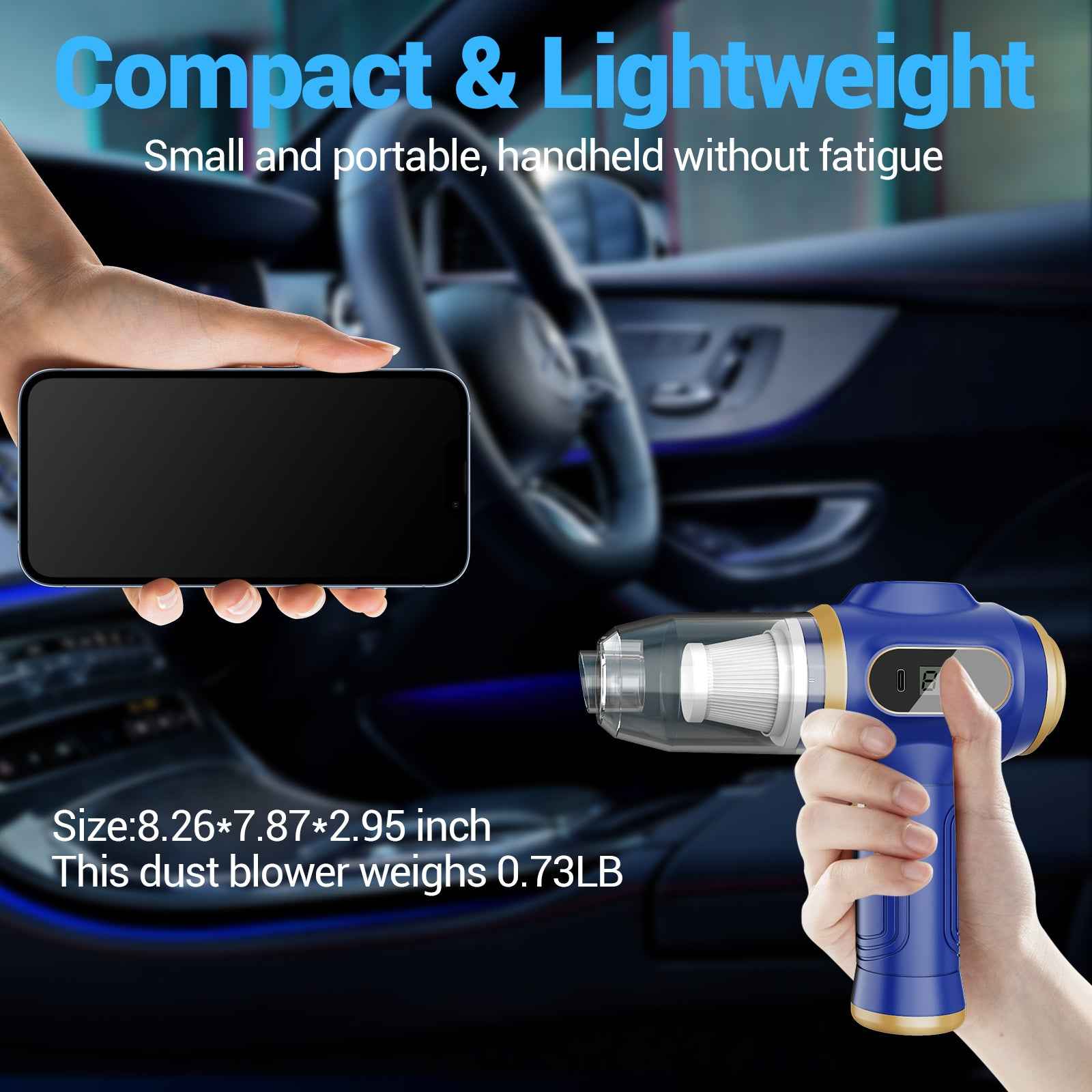 17000Pa Cordless Car Vacuum Cleaner Portable Mini Handheld Vacuum with LCD Display and HEPA Filter