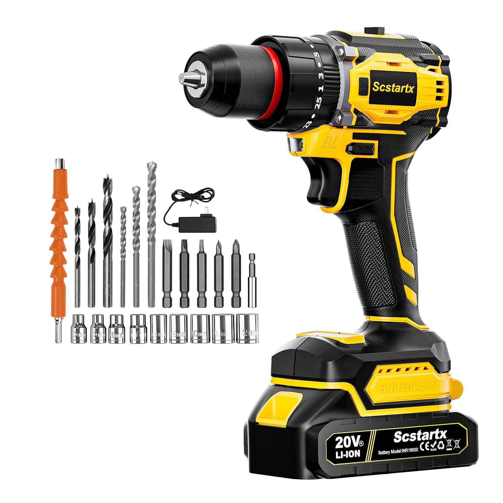20V Cordless Brushless Drill Driver 24-Piece Compact Kit 2.0Ah-70Nm