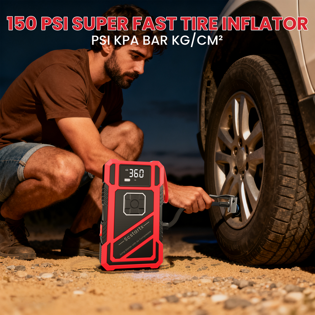 Scstartx 12V Car Jump Starter with Air Compressor 150 PSI Jump Box