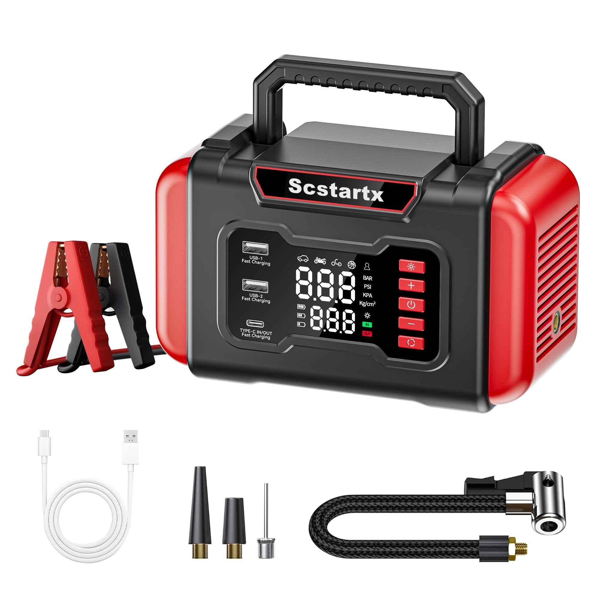 Scstartx Portable Car Jump Starter Air Compressor 150 PSI Tire Inflator for Auto