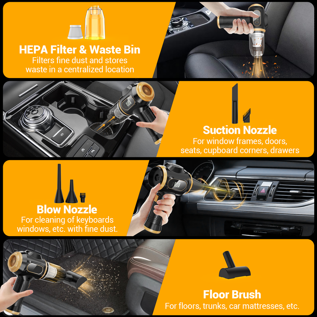 Portable Car Vacuum Cordless Mini Handheld Vacuums Cleaner Rechargeable with LCD Display and Multi-Nozzles, High Power Hand held Cleaners for Car, Home, Office, Sofa, Pet Hair,Keyboard