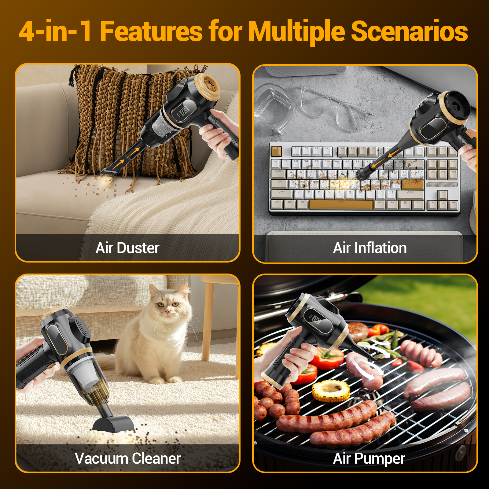 Portable Car Vacuum Cordless Mini Handheld Vacuums Cleaner Rechargeable with LCD Display and Multi-Nozzles, High Power Hand held Cleaners for Car, Home, Office, Sofa, Pet Hair,Keyboard