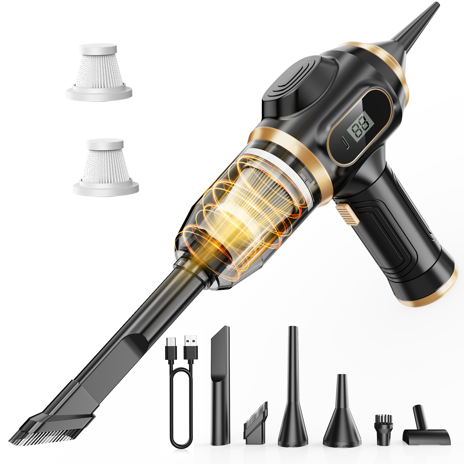 Portable Car Vacuum Cordless Mini Handheld Vacuums Cleaner Rechargeable with LCD Display and Multi-Nozzles, High Power Hand held Cleaners for Car, Home, Office, Sofa, Pet Hair,Keyboard