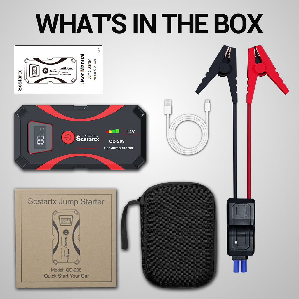Car Battery Jump Starter, Portable Power Battery Pack 2000A Peak Jump Box for Motorcycle Up to 7L Gas & 4L Diesel 3 Modes Flashlight and Safety Jumper Clamps