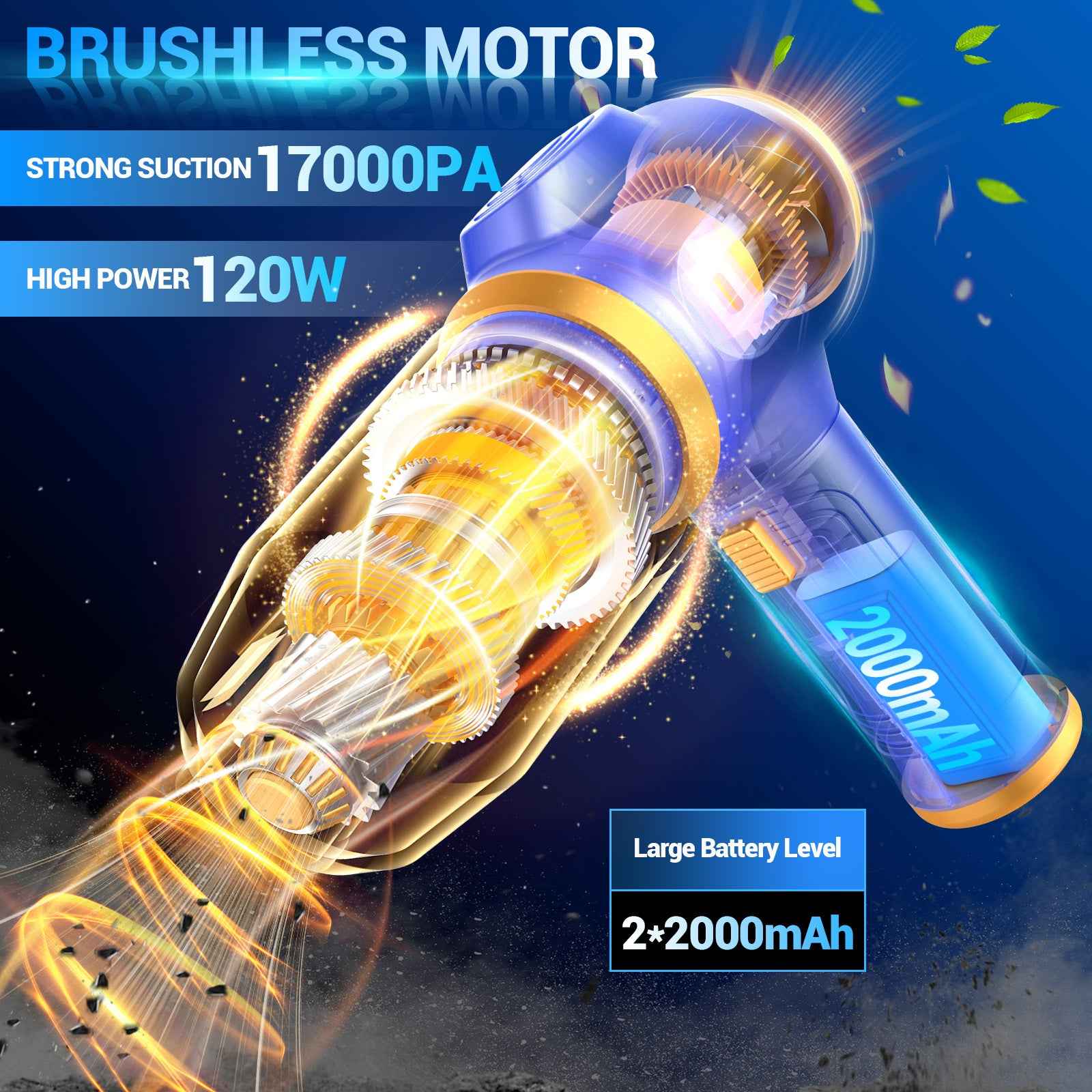 Car Vacuum Portable 17000Pa Cordless Mini Handheld Vacuum LCD Display