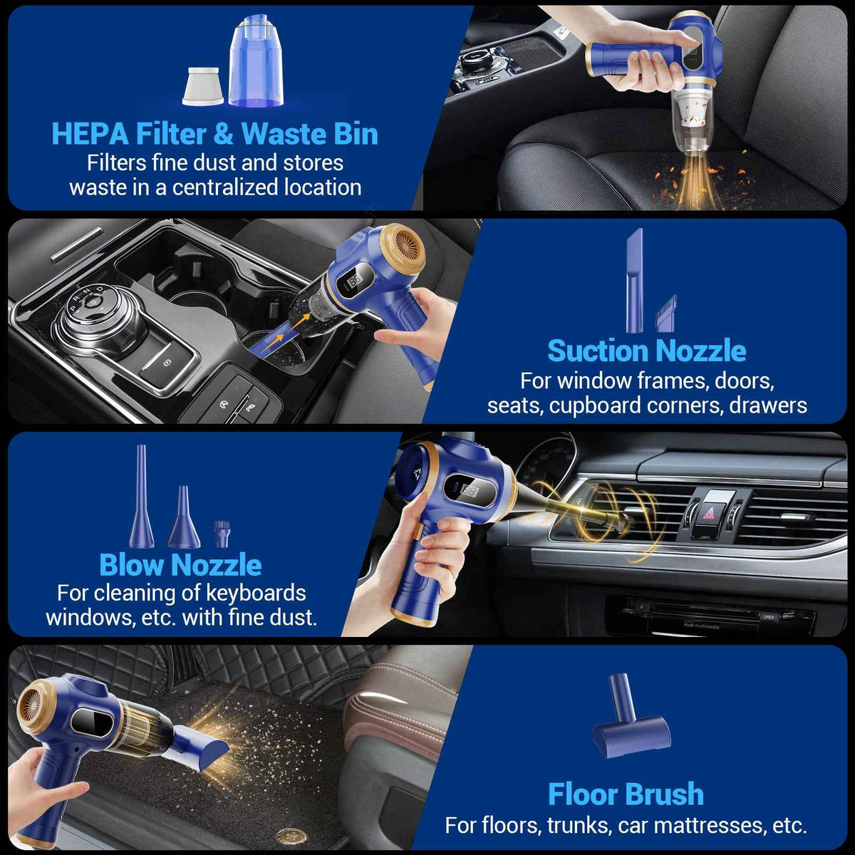 Car Vacuum Portable 17000Pa Cordless Mini Handheld Vacuum LCD Display