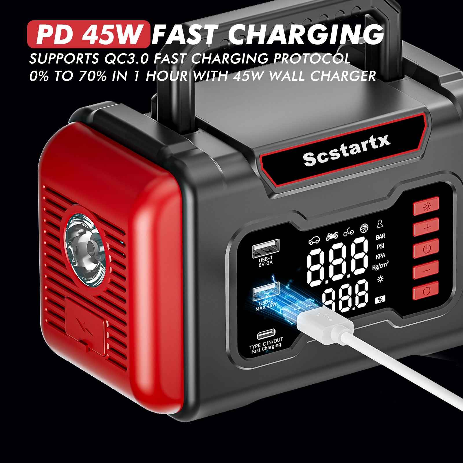 Scstartx Portable Car Jump Starter Air Compressor 150 PSI Tire Inflator for Auto