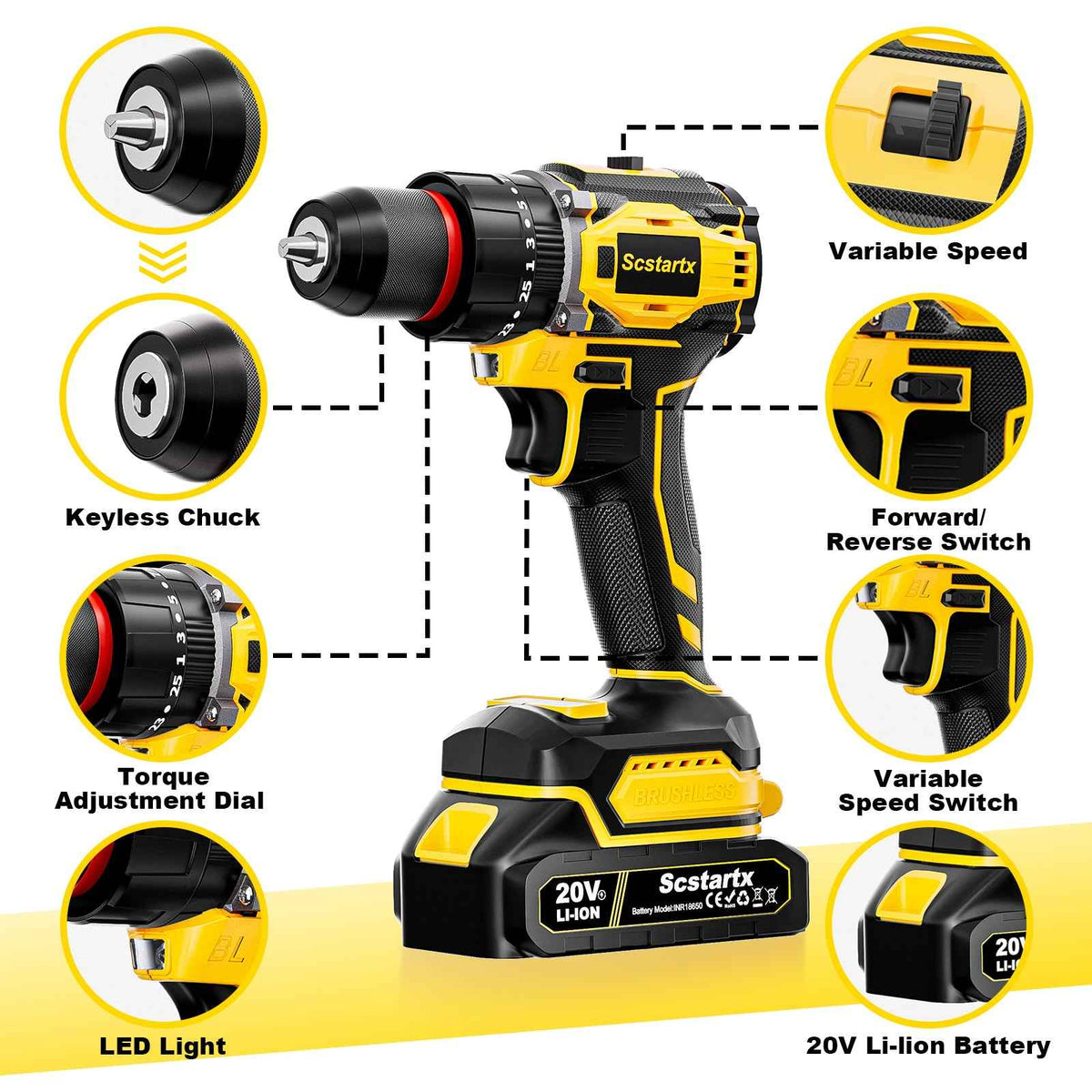 20V Cordless Brushless Drill Driver 24-Piece Compact Kit 2.0Ah-70Nm